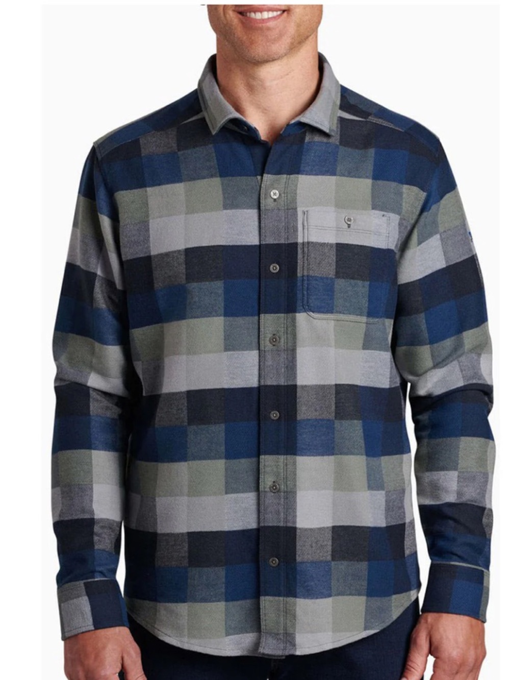 Kuhl Pixelatr Flannel Long Sleeve Button Down in Seaglass Blue Plaid Size XXL